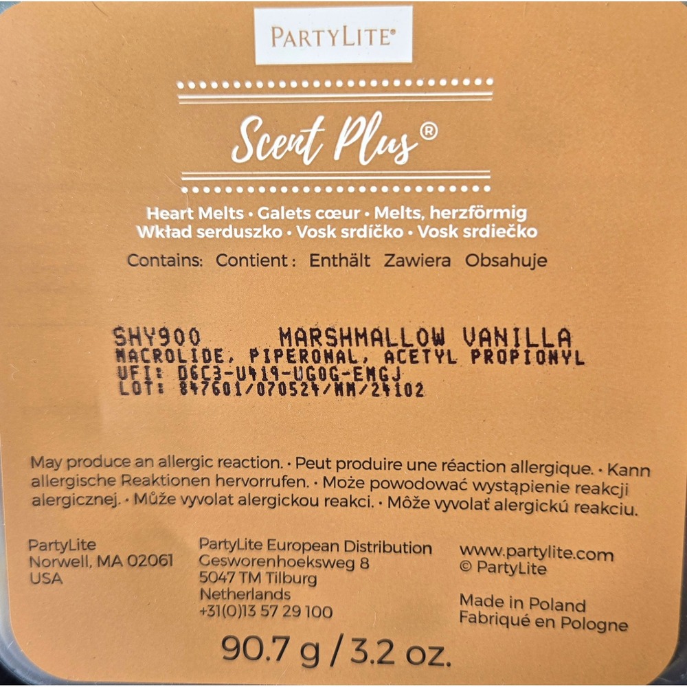 NWT PartyLite Scent Plus Heart Melts Marshmallow Vanilla 3.2oz - 3 Pack
